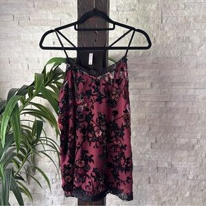 Xhilaration Y2K Lace Velvet Black Burgundy Paisley Tank Blouse Size M